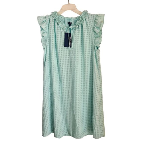 Biltmore Nightgown Womens Medium Aqua Checks Neckline w/ Net Flowers Lined - Picture 1 of 12